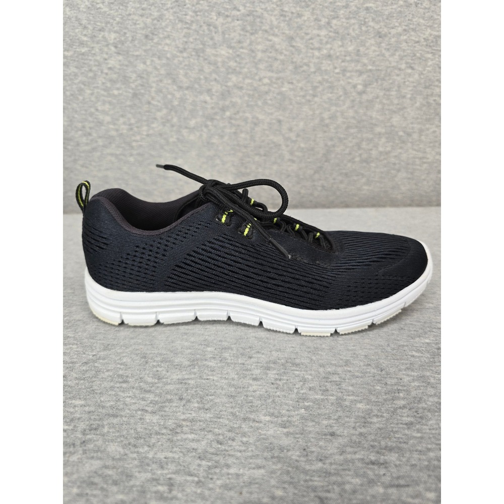 Lands End Ergo Comfort Mens Black Knit Lace Up Walking Sneakers Lime Green 7.5US